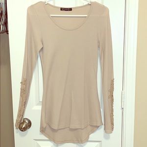 Cream long sleeve shirt with detail on arms